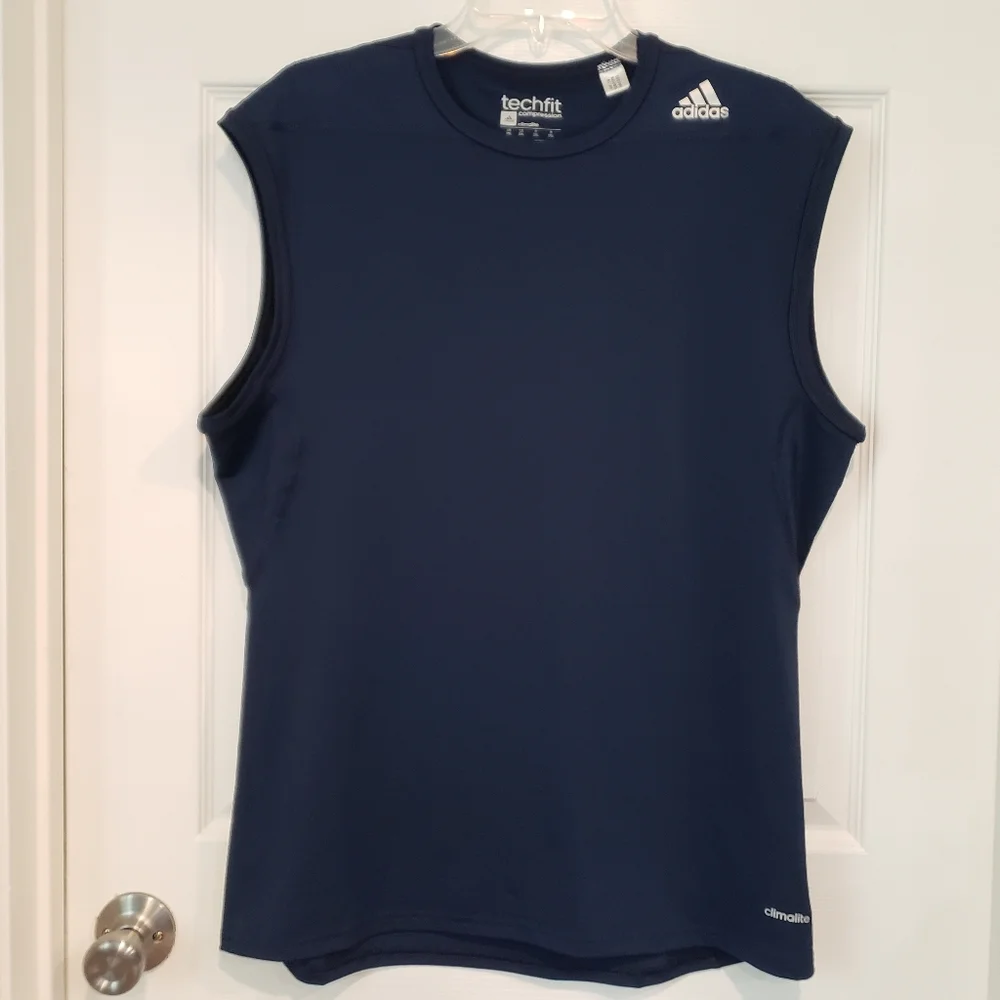 Adidas Navy Climalite Techfit Base Layer Compression Top 2XL Stretch Muscle Tank